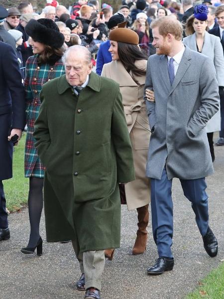 Príncipe William, Kate Middleton, Meghan Markle e o príncipe Harry vão à igreja de Santa Maria Madalena, na Inglaterra  - Getty Images - Getty Images