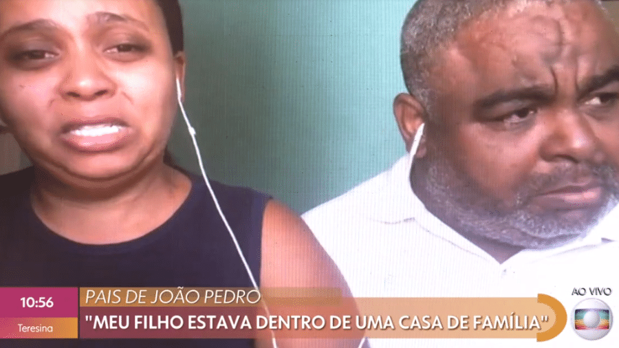 Rafaela e Neilton, pais de João Pedro, no programa Encontro com Fátima Bernardes, da Globo - Reprodução/Globoplay