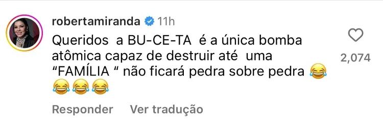 Roberta Miranda deixa comentário sobre briga familiar de Zezé Di Camargo