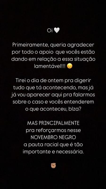 Ananda agradece apoio após ser alvo de falas racistas