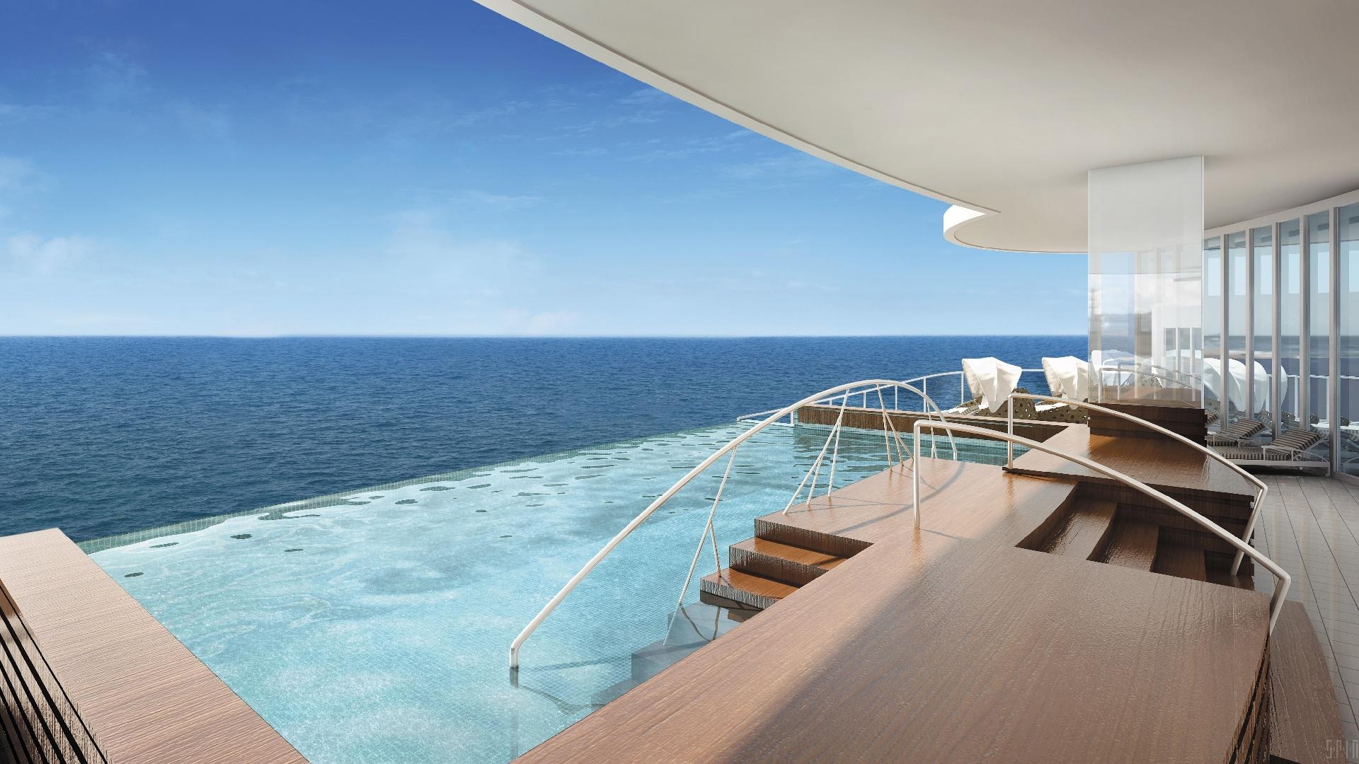 Durante as caríssimas jornadas do navio Seven Seas Explorer, os hóspedes podem curtir uma piscina de borda infinita - Divulgação/Regent Seven Seas