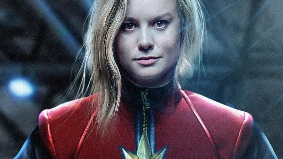 Montagem da atriz Brie Larson na pele da personagem Capitã Marvel - Reprodução