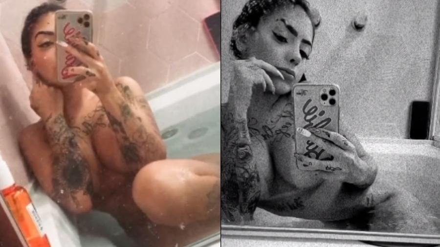 Antes de participar do reality A Fazenda 2020, MC Mirella esquentou a temperatura nas redes sociais ao postar duas imagens em que aparece nua tomando banho na banheira - Reprodução / Instagram