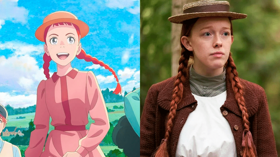 Anime "Anne Shirley" e série "Anne with an E" - Montagem: Divulgação/The Answer Studio/Netflix