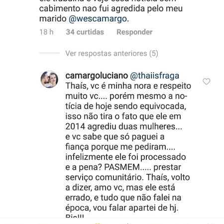 Luciano responde a nora no Instagram - Reprodução/Instagram - Reprodução/Instagram
