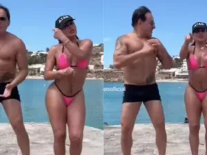 Gretchen surge dançando em praia da Grécia com marido: 'Meta é esse corpo'