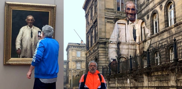 Julien de Casabianca no início do mês em Bordeaux, na França. Lambe-lambe em tamanho monumental no Museu de Belas Artes - Reprodução/Facebook/Julien de Casabianca - Reprodução/Facebook/Julien de Casabianca