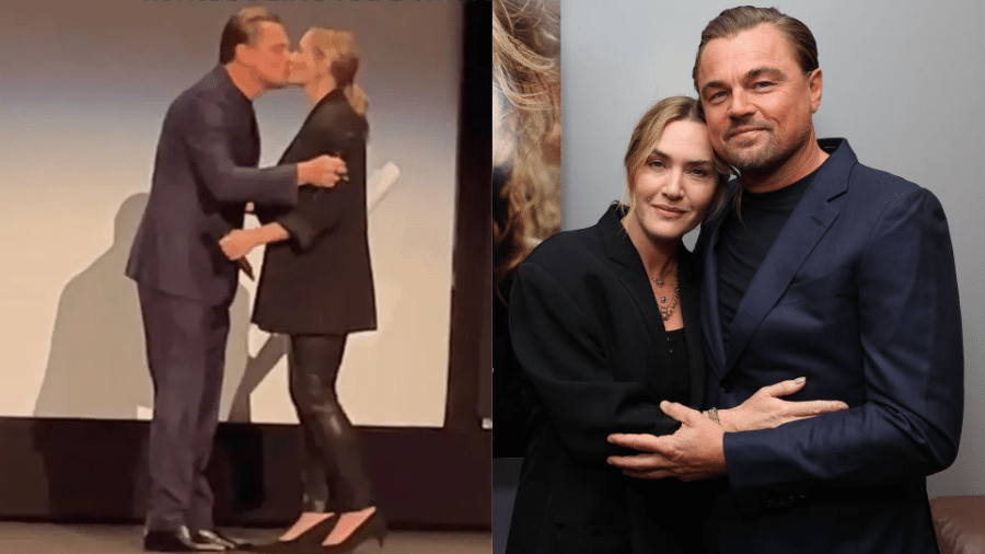 Leonardo DiCaprio e Kate Winslet trocaram um beijinho em uma exibição do filme "Lee"