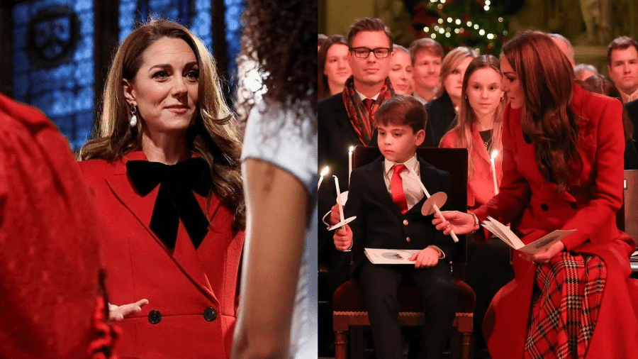 Kate Middleton e o filho, Louis, durante evento natalino