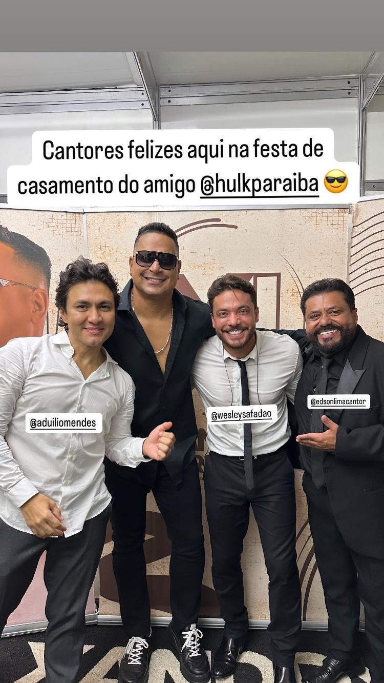 Xanddy, Wesley Safadão, Adúlio Mendes e Edson Lima (Limão com Mel) na segunda festa de casamento de Hulk e Camila