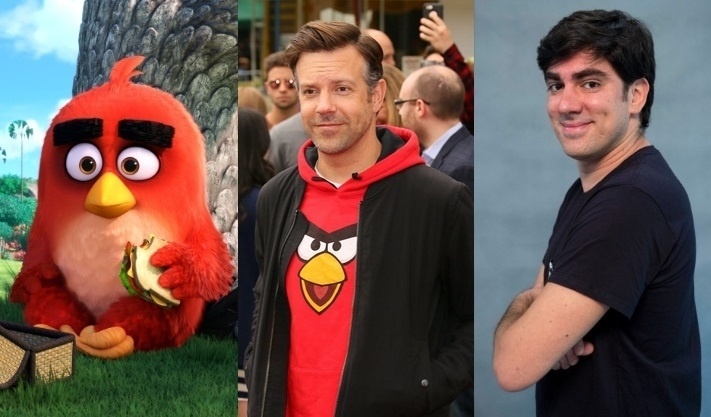 Red, do filme "Angry Birds", interpretado por Jason Sudeikis e Marcelo Adnet - Divulgação/AFP Photo/TV Globo/Montagem