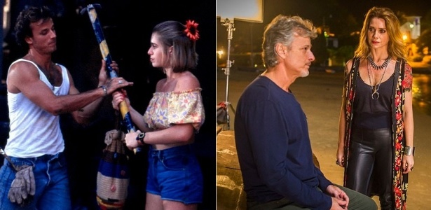 Marcello Novaes e Letícia Spiller em "Quatro por Quatro" (1994) e "Sol Nascente" - Montagem/Reprodução/TV Globo