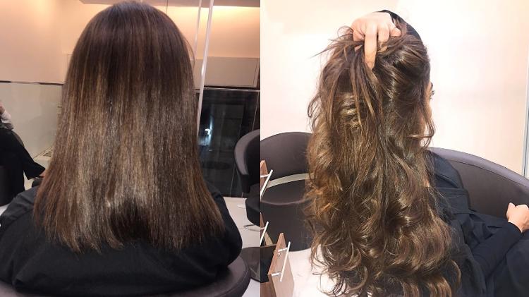 Juliana Paes, de costas, antes e depois do megahair para a nova fase de Bibi Perigosa - Divulgação - Divulgação