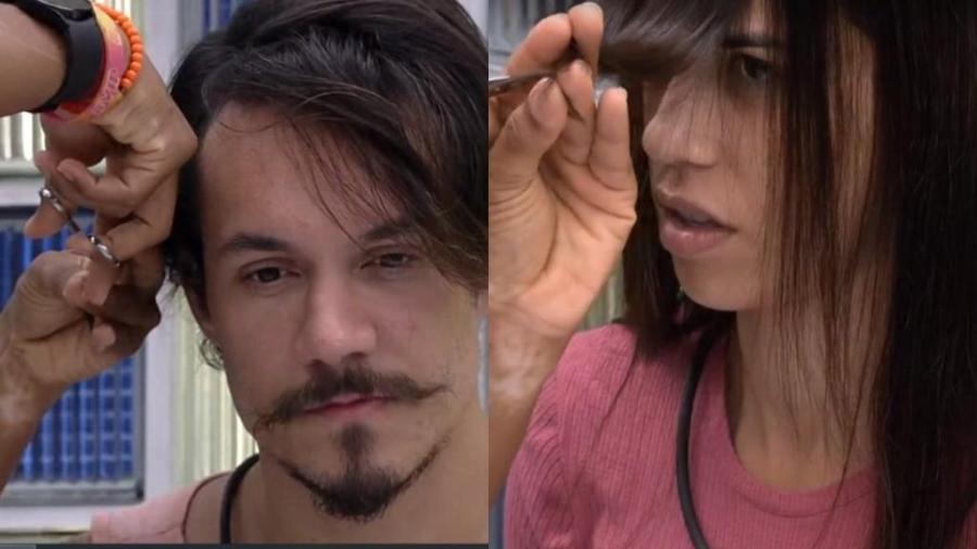 BBB 22: Natália corta o cabelo de Larissa e Eliezer no banheiro - Reprodução/Globoplay