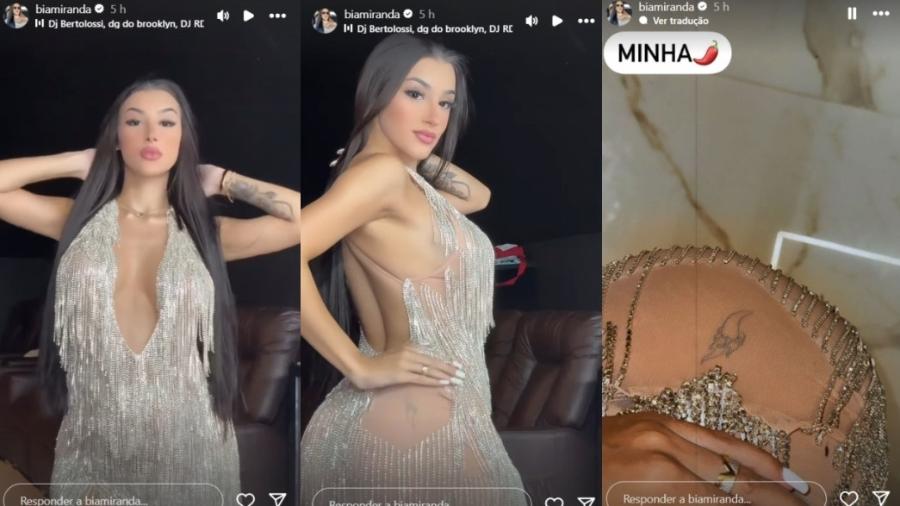 Bia Miranda deixa tatuagem no bumbum à mostra com vestido com transparências