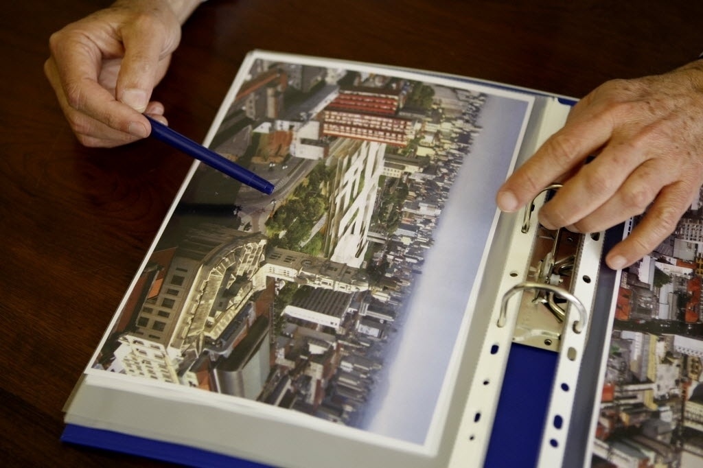 Projeções artísticas do Complexo Cultural da Luz, projeto da dupla de arquitetos suíços Jacques Herzog e Pierre de Meuron - Eduardo Knapp/Folhapress