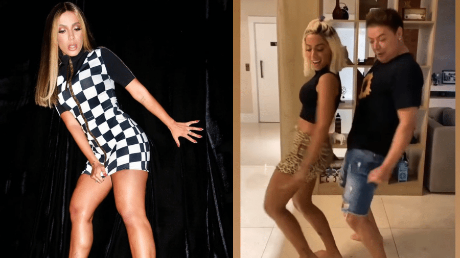 Antes e depois de Anitta; À esquerda, com lace de cabelos longos, à direita com cabelo chanel descolorido - Reprodução/Instagram/@anitta