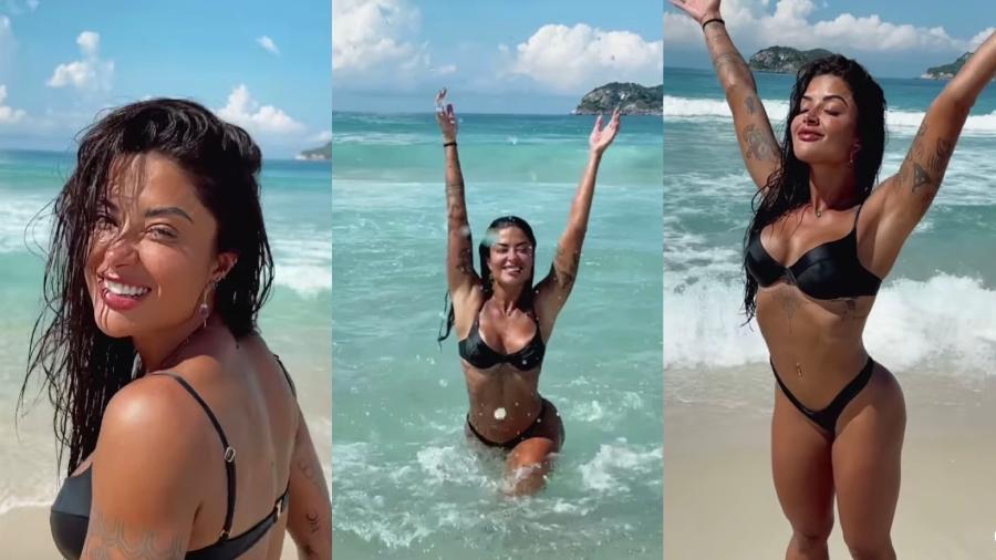 Aline Riscado se diverte em vídeo na praia - Reprodução/ Instagram @alineriscado