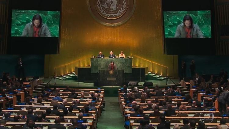 Davi Moretti discursou na ONU no final de 'Amor de Mãe' - Reprodução/TV Globo - Reprodução/TV Globo