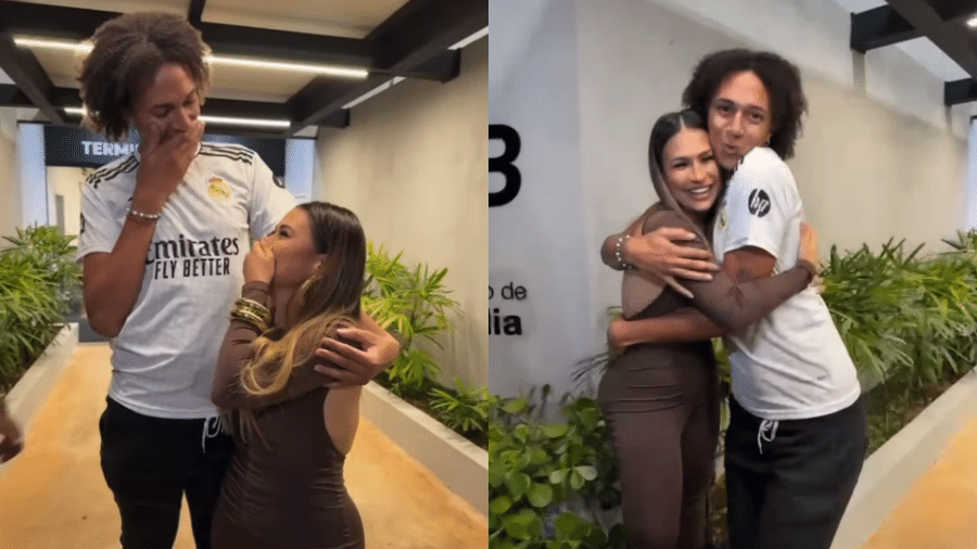 Simone Mendes subiu em mureta para tirar foto com fã alta Simone Mendes subiu em mureta para tirar foto com fã alta