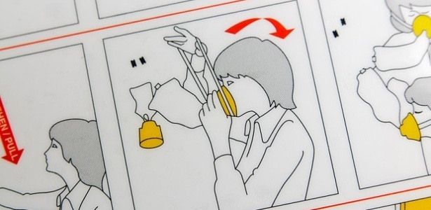 Instruções de segurança mostram como utilizar máscaras de oxigênio - Reprodução/Alamo