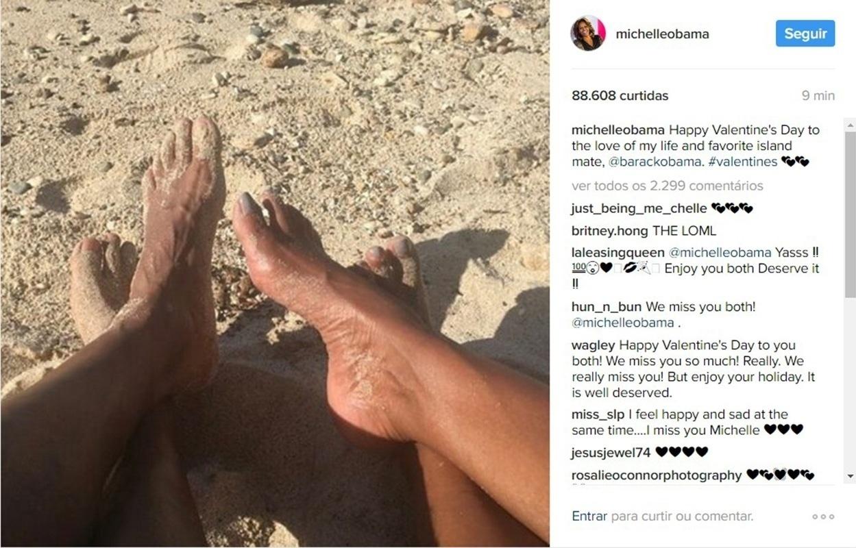 Michelle Obama comemora o Valentine's Day com o marido, o ex-presidente dos Estados Unidos Barack Obama: "Feliz dia dos namorados para o amor da minha vida e companheiro preferido de ilhas, Barack Obama" - Reprodução/Instagram