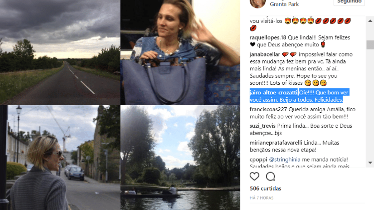 Amalia Stringhini responde comentário e comemora mudança para a Inglaterra - Reprodução/Instagram/stringhinia - Reprodução/Instagram/stringhinia