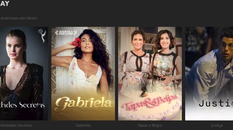 Na categoria "séries" do Globoplay, constam obras como "Verdades Secretas" e "Gabriela", previamente listadas como novelas - Reprodução/Globoplay - Reprodução/Globoplay