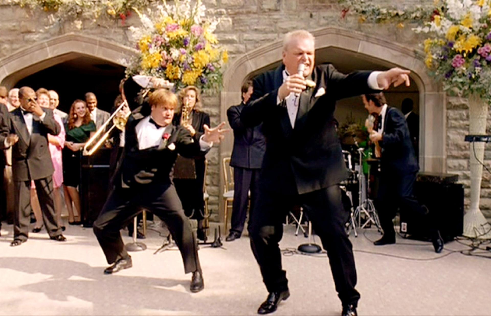 LOS ANGELES - MARCH 31: The movie "Tommy Boy", directed by Peter Segal. Seen here from left, Chris Farley as Tommy Callahan and Brian Dennehy as Big Tom Callahan.  Initial theatrical release March 31, 1995. Screen capture. Paramount Pictures. (Photo by CBS via Getty Images) - CBS Photo Archive/CBS via Getty Images