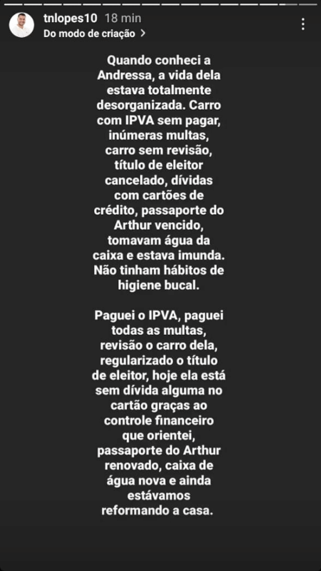 Story de Thiago Lopes - Reprodução/Instagram - Reprodução/Instagram