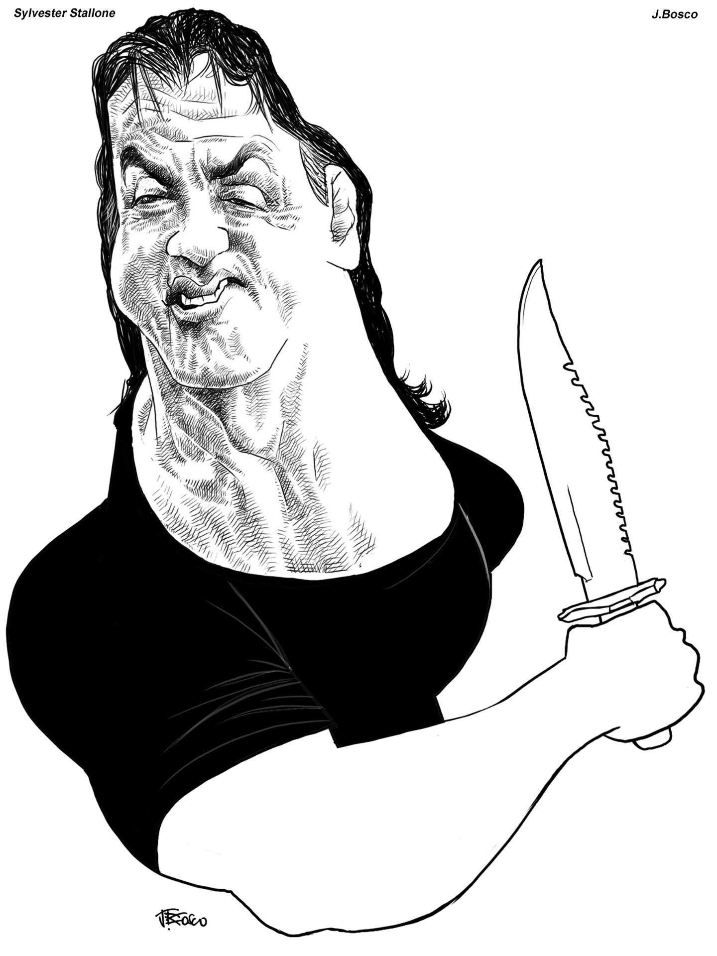 Silvester Stallone por J Bosco. A exposição "Oscartoons" fica em cartaz de 18 de fevereiro a 6 de março de 2016, no Shopping Metrópole (Praça Samuel Sabatini, 200, centro, São Bernardo do Campo/SP). A visitação é gratuita - Divulgação