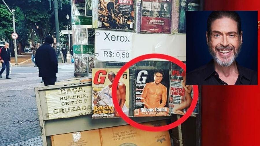 Rubens Caribé encontra revista em que posou nu em banca - Reprodução/Instagram