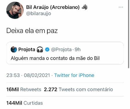 Família de Arcrebiano responde perfil de Projota no Twitter - Reprodução/Twitter - Reprodução/Twitter
