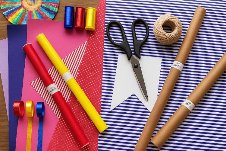 Materiais usados na confecção de bandeirinhas juninas