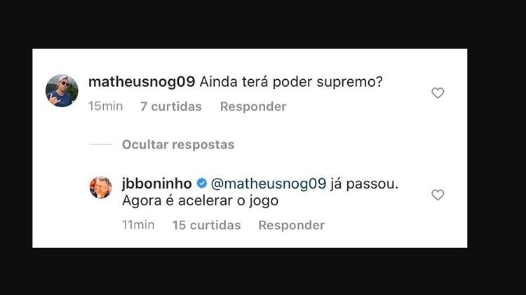 Comentário Boninho Poder supremo - Reprodução/Instagram - Reprodução/Instagram