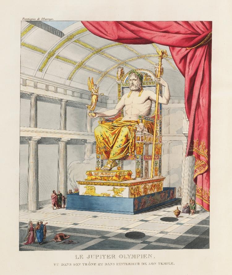 Ilustração 'Le Jupiter Olympien' (1814), de Firmin Didot, imaginou o que seria a Estátua de Zeus em Olímpia