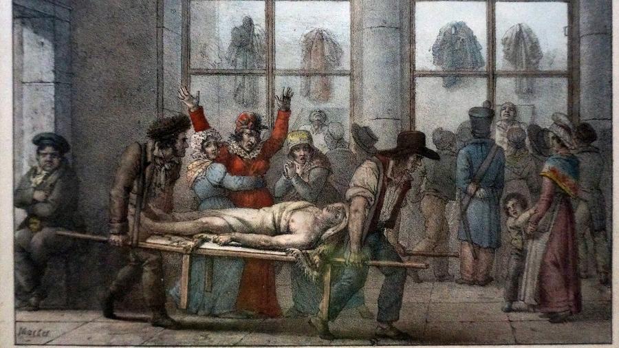 Morgue de Paris, instalada atrás da Catedral de Notre-Dame, recebia multidões diariamente Morgue de Paris, instalada atrás da Catedral de Notre-Dame, recebia multidões diariamente