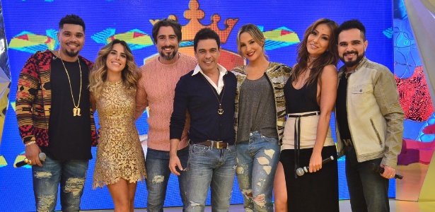 Zezé di Camargo e Luciano, Cláudia Leitte, Wanessa Camargo, Sabrina Sato e Naldo com Marcos Mion no "Legendários" - Antônio Chahestian/Rede Record/Divulgação - Antônio Chahestian/Rede Record/Divulgação