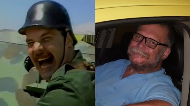 Miguel Andrade como canhoneiro de Faustão, em 1990, e atualmente, como taxista - Montagem/Reprodução/TV Globo/Arquivo pessoal - Montagem/Reprodução/TV Globo/Arquivo pessoal