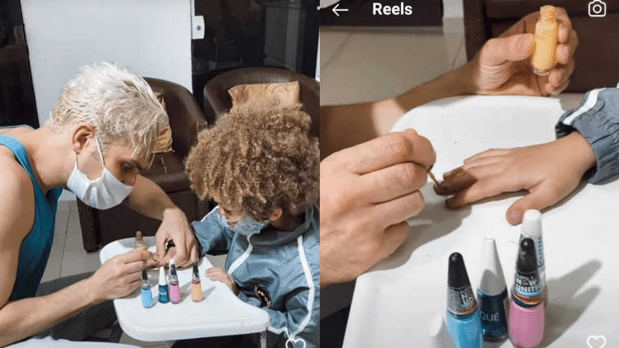 Igor Rickli mostrou que acabou pintando as unhas do filho Antônio ao ir buscar a esposa Aline no salão de beleza - Reprodução/Instagram