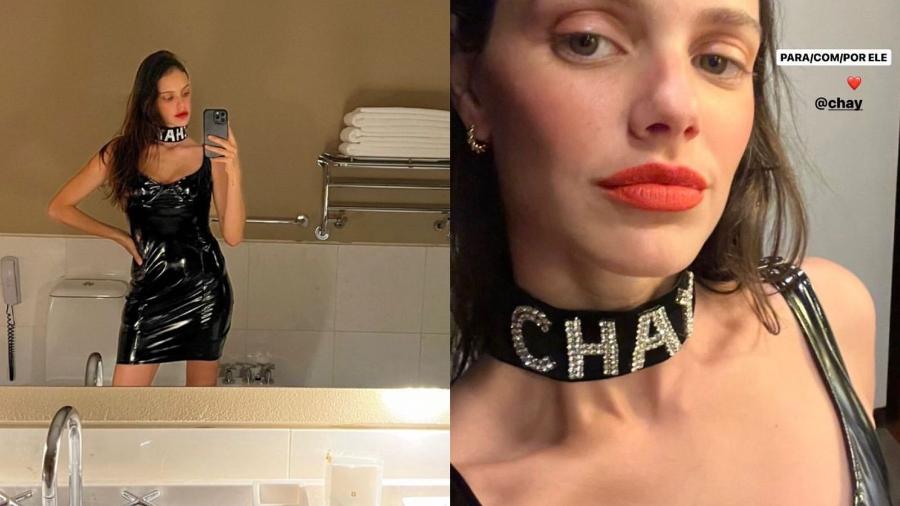 Laura Neiva mostra coleira com o nome de Chay Suede no aniversário de 30 anos do marido - Reprodução/Instagram