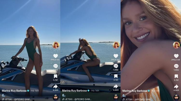 Marina Ruy Barbosa sensualiza em cima de jetski