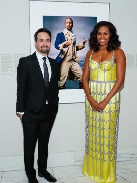 Lin-Manuel Miranda e Michelle Obama, na National Portrait Gallery, em Washington, nos Estados Unidos - Reprodução/Instagram