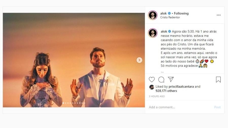 Alok comemora um ano de casado  - Reprodução/Instagram