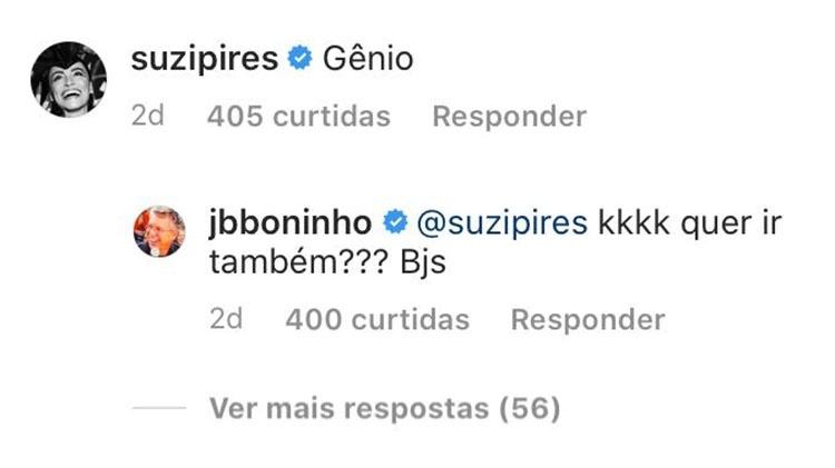 Suzana Pires boninho - Reprodução/Instagram - Reprodução/Instagram