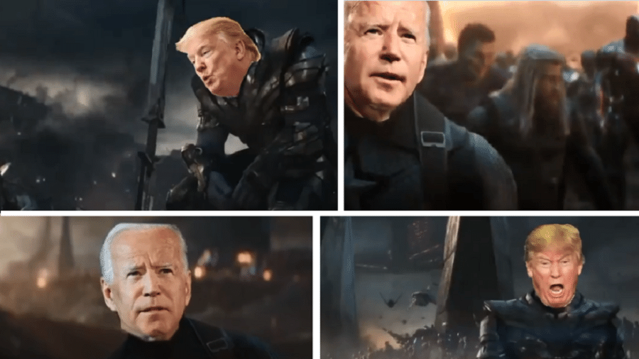Montagem sobre disputa das eleições norte-americanas traz Biden como Capitão América e Trump como Thanos - Reprodução/Montagem