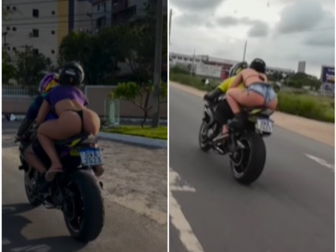 Influenciador com 6 mulheres distrai motoristas com moto e garupa seminua