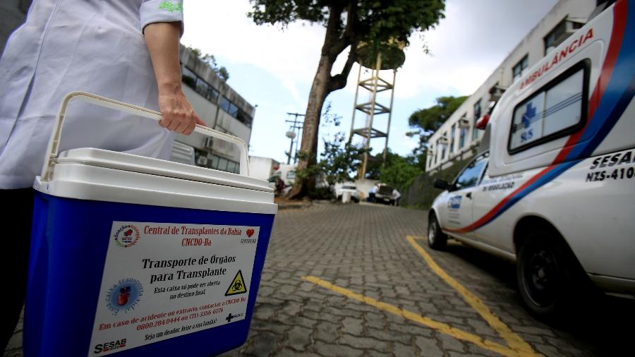 Caixa usada para transporte de órgãos para doação em centro de Salvador, na Bahia - Getty Images