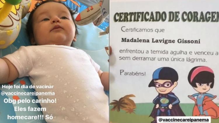 Madalena, filha de Bruno Gissoni e Yanna Lavigne, foi vacinada - Reprodução/Instagram - Reprodução/Instagram