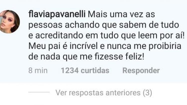 A atriz e youtuber Flavia Pavanelli defende o pai em rede social - Reprodução/Instagram - Reprodução/Instagram
